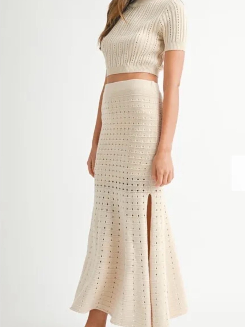 Hausen Cream Knit Eyelet Maxi Skirt